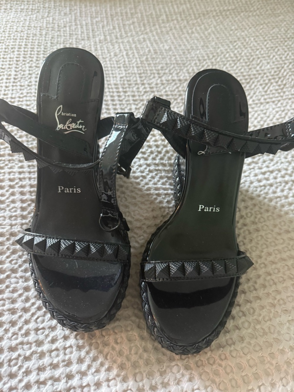 Christian Louboutin Pyraclou Black Patent Platform Wedges - Picture 6 of 7